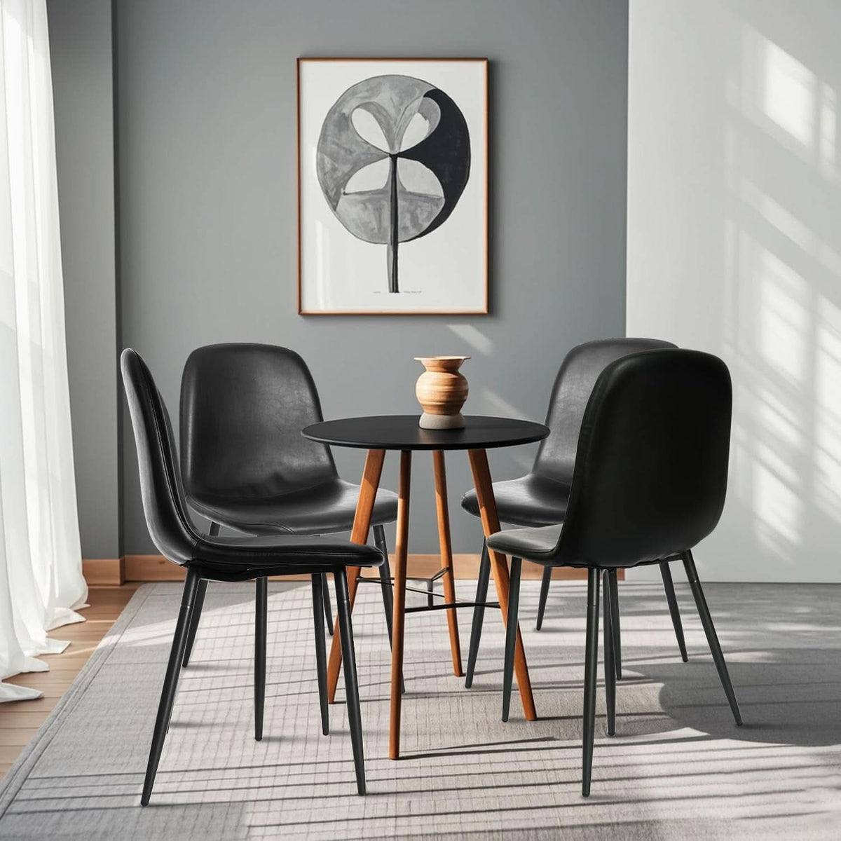 Black PU Leather Dining Chair Set Of 4 For Dining Room