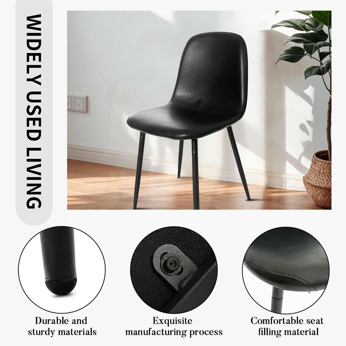 Black PU Leather Dining Chair Set Of 4 For Dining Room