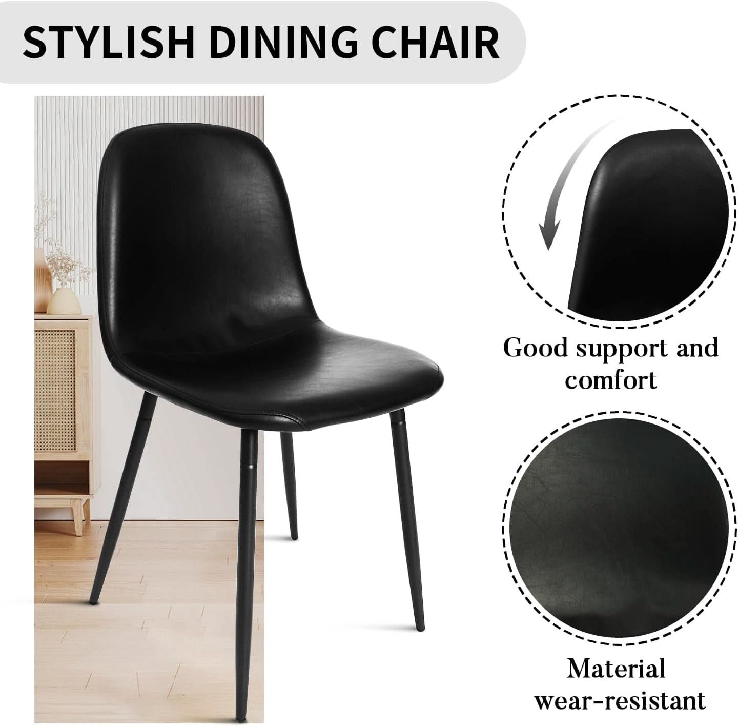 Black PU Leather Dining Chair Set Of 4 For Dining Room