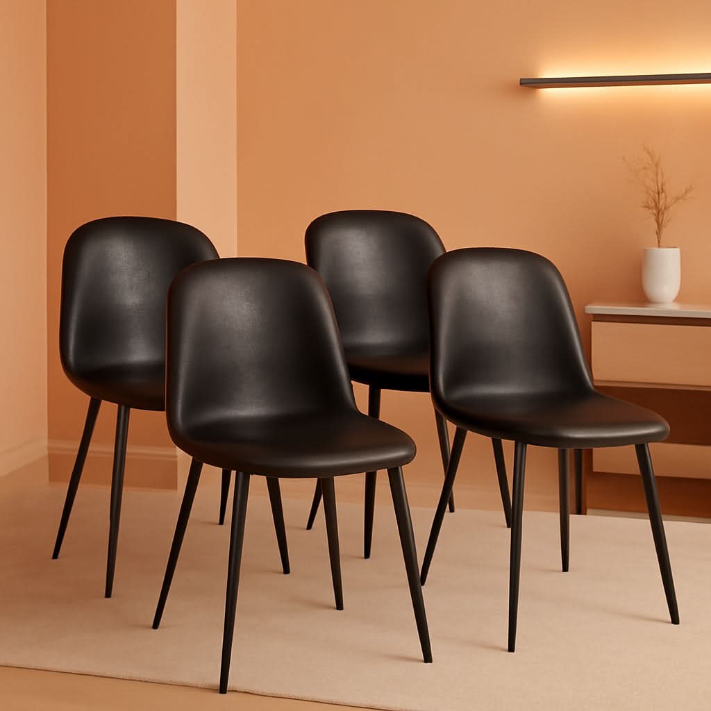 Black PU Leather Dining Chair Set Of 4 For Dining Room