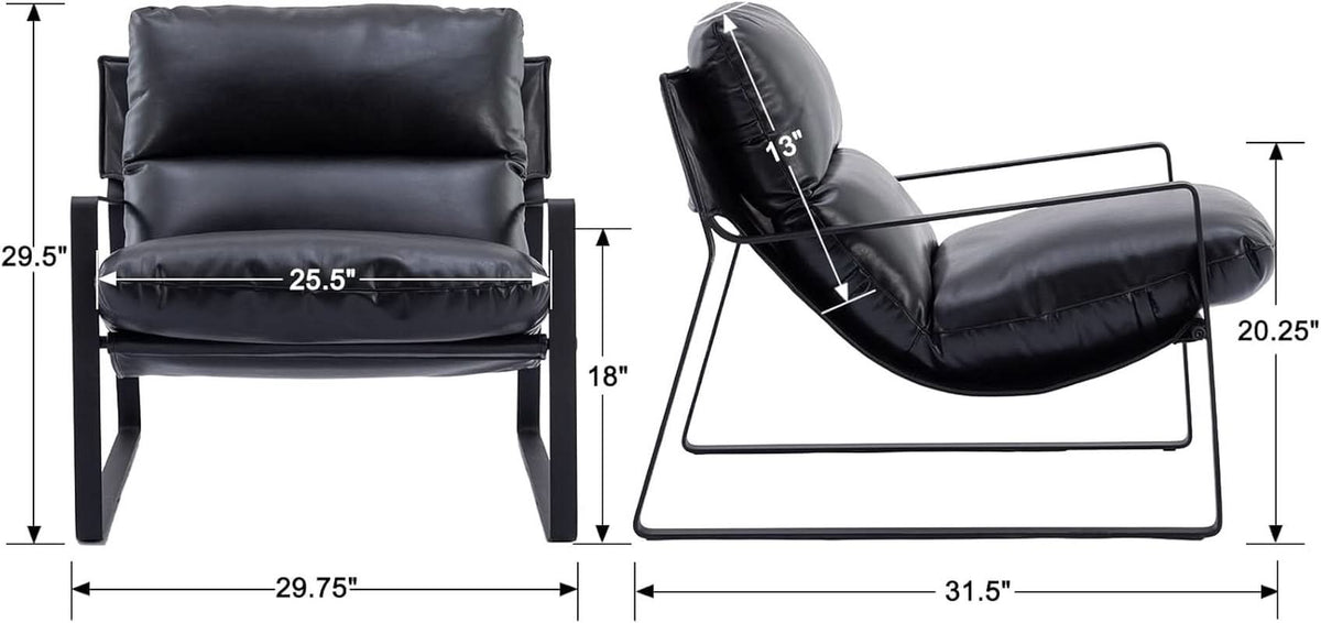 Black PU Leather MidCentury Upholstered Leisure Armchair