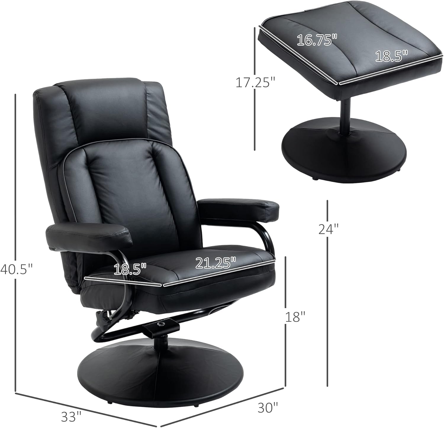 Black PU Leather Swivel Recliner With Ottoman Footrest