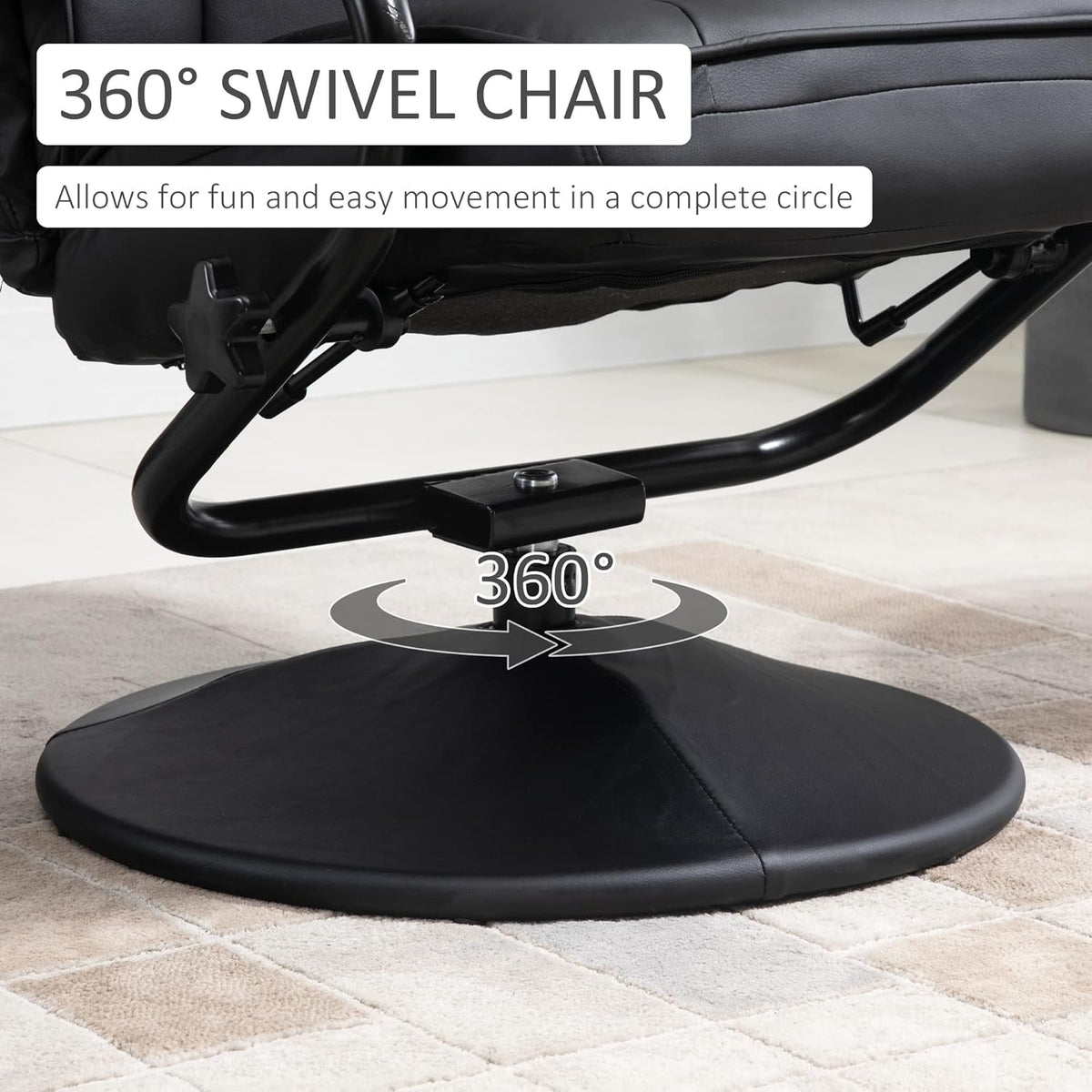 Black PU Leather Swivel Recliner With Ottoman Footrest