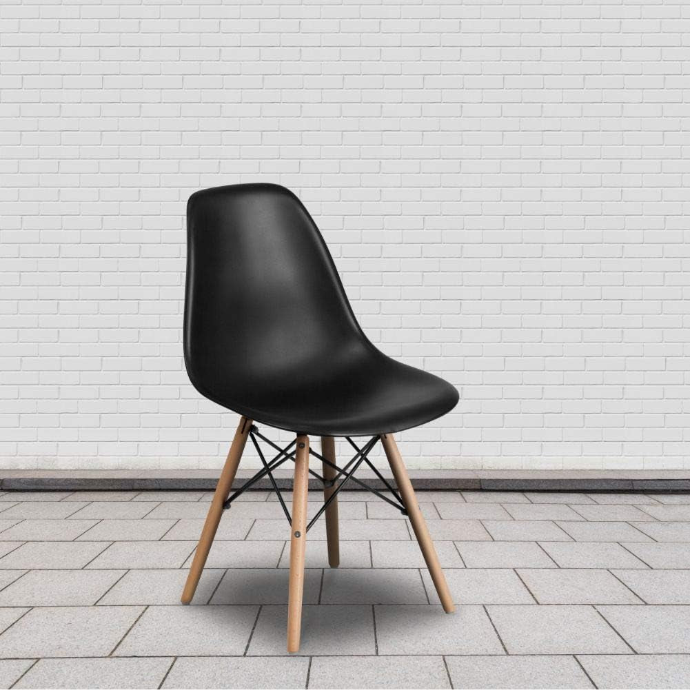 Black Plastic Modern Dining Chair With Wooden Legs