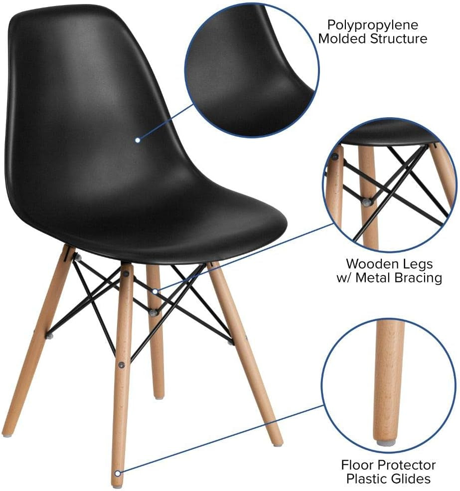 Black Plastic Modern Dining Chair With Wooden Legs