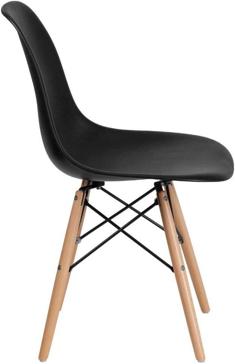 Black Plastic Modern Dining Chair With Wooden Legs