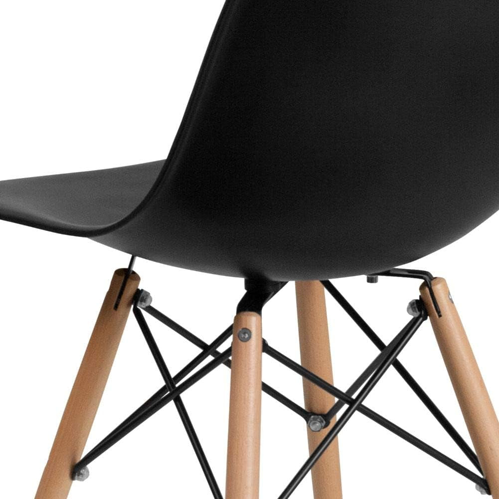 Black Plastic Modern Dining Chair With Wooden Legs