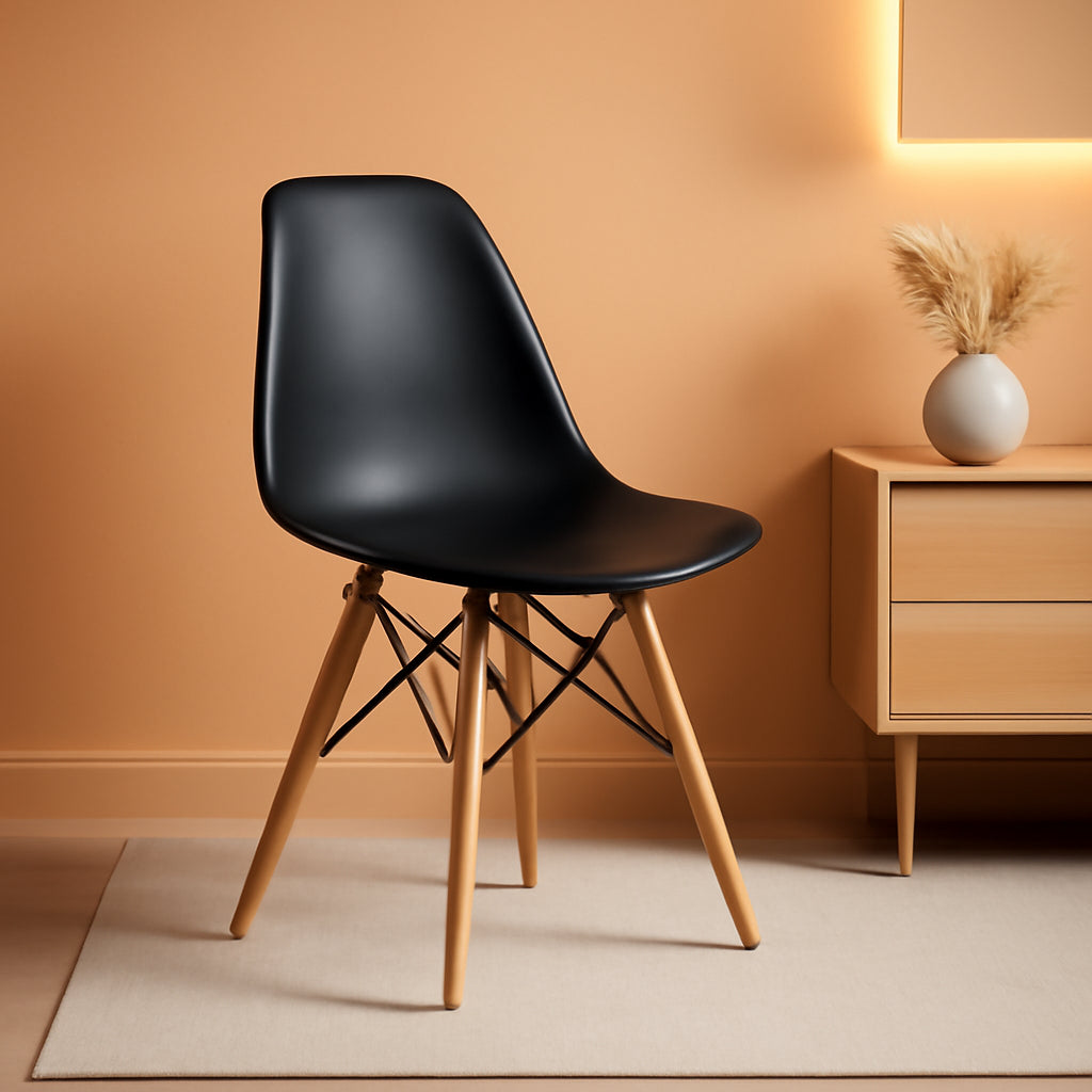 Black Plastic Modern Dining Chair With Wooden Legs