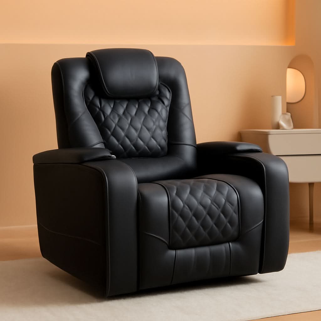 Black Power Recliner With USB Ports And Cup Holders