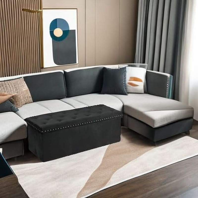 Black Premium Velvet Storage Ottoman Bench Bedroom
