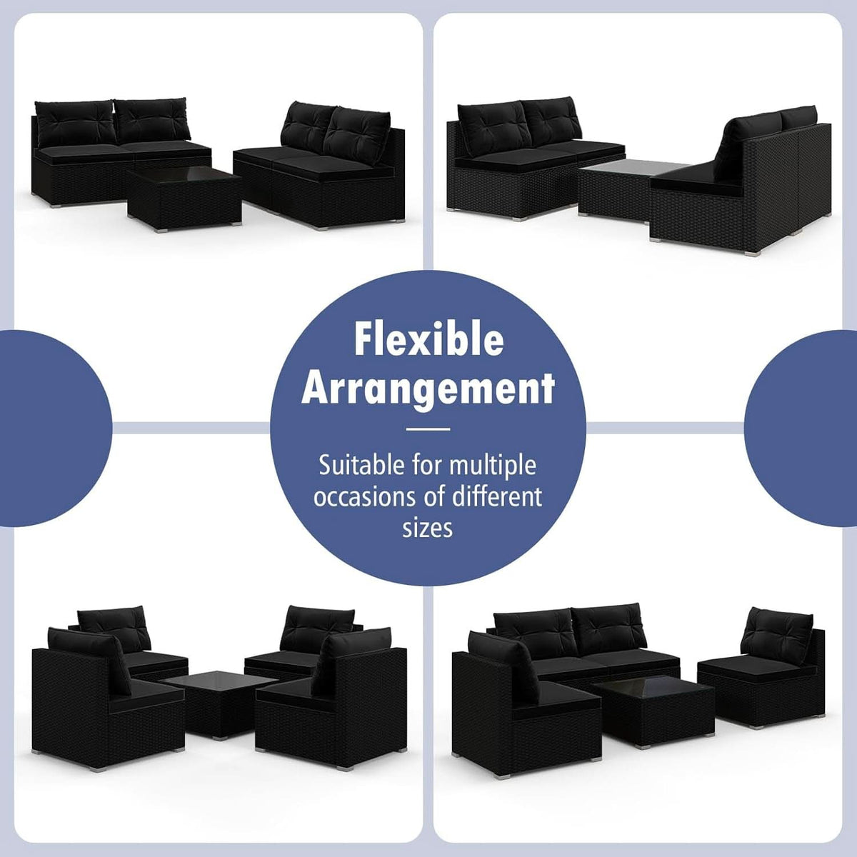 Black Rattan Outdoor Furniture Set With Glass Top Table