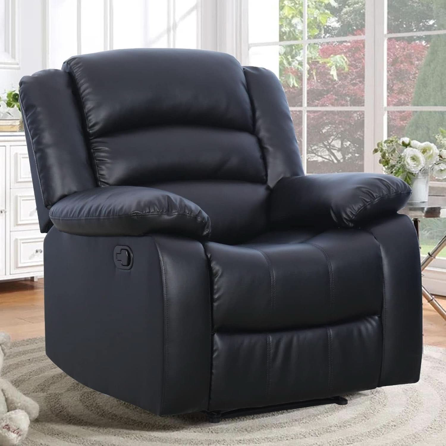 Black Recliner Chair Set of 2 With Overstuffed Cushions