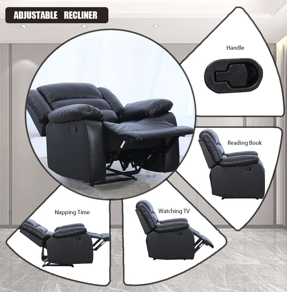 Black Recliner Chair Set of 2 With Overstuffed Cushions