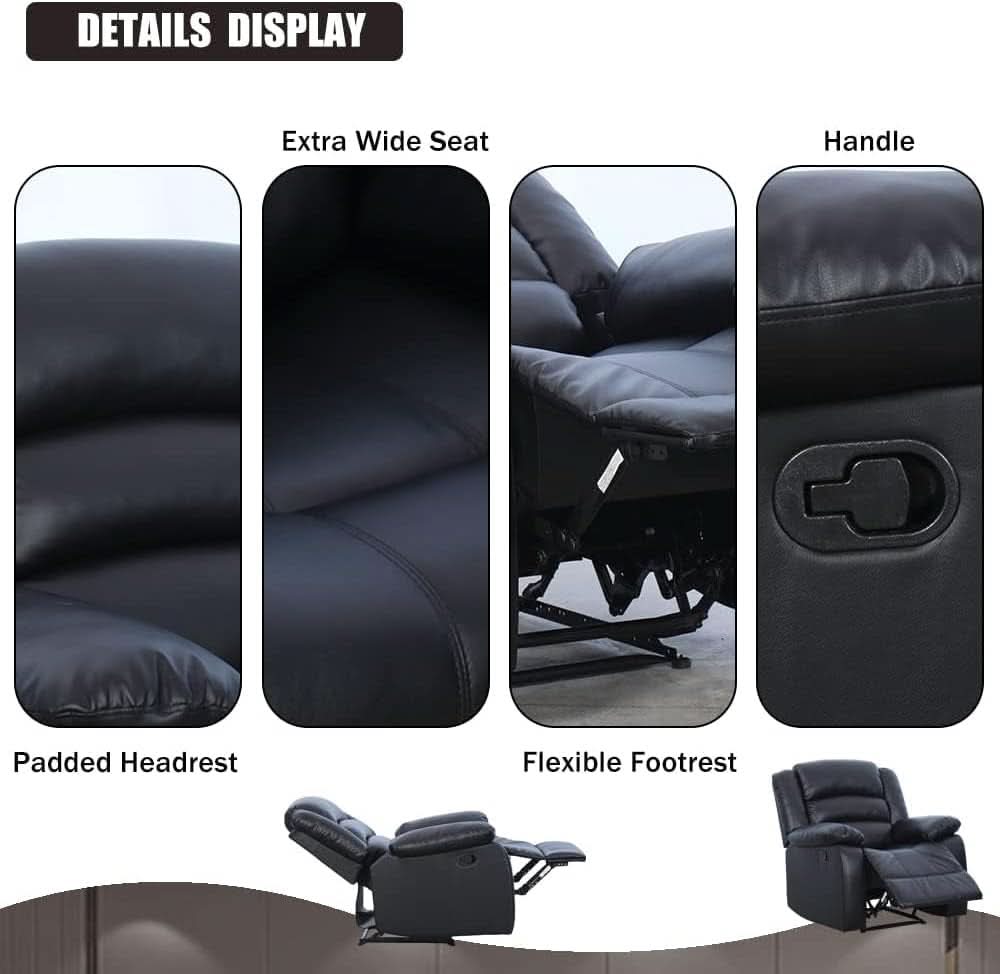 Black Recliner Chair Set of 2 With Overstuffed Cushions