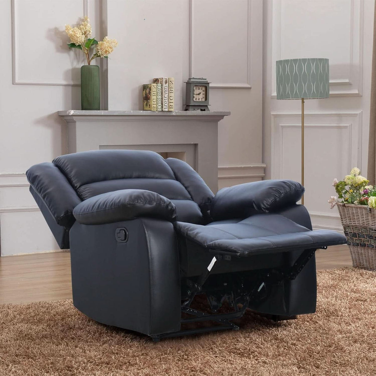 Black Recliner Chair Set of 2 With Overstuffed Cushions