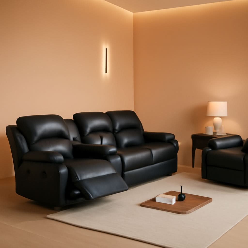 Black Recliner Sofa Set For Living Room Theater Seating