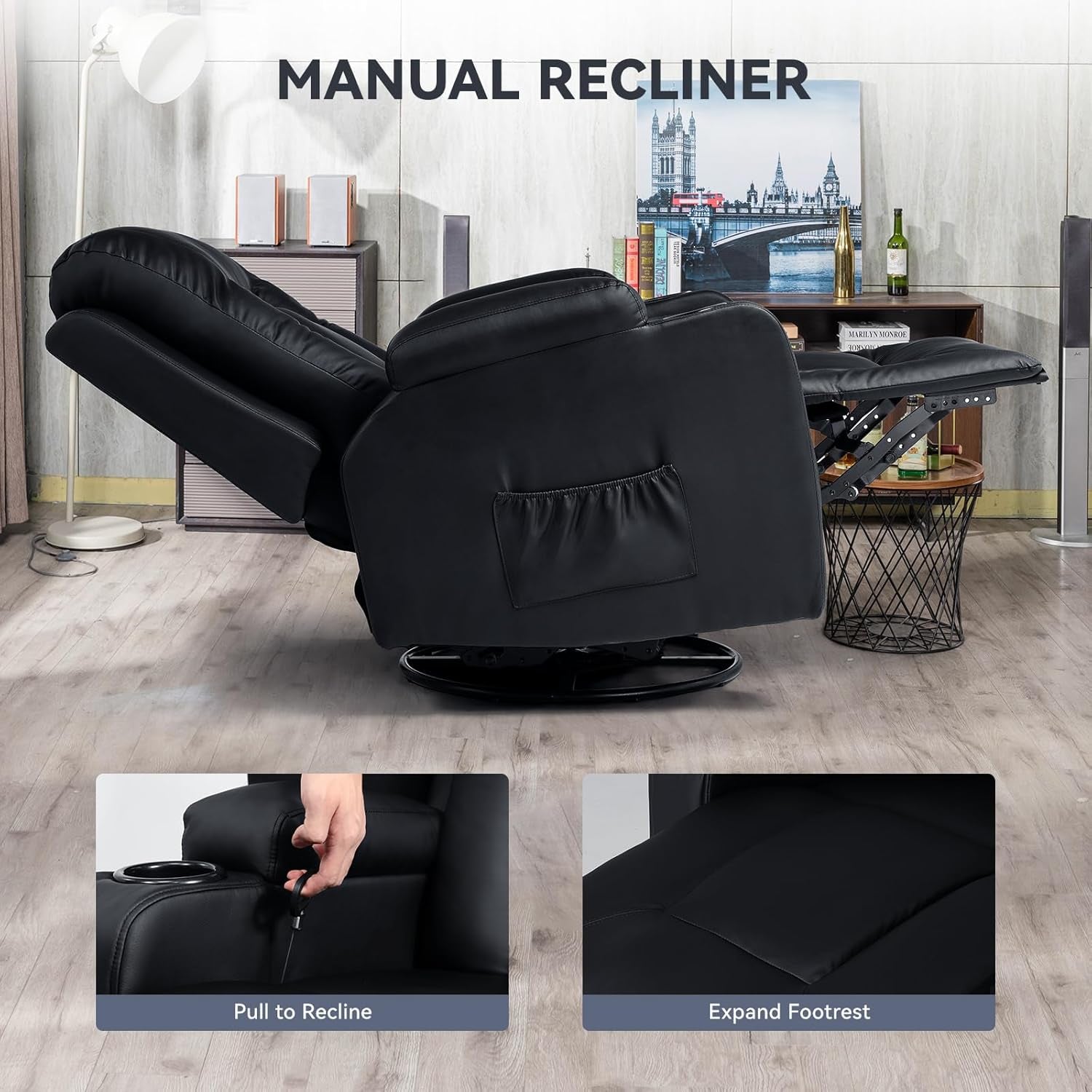 Black Recliner Three Piece Set With Ergonomic Support
