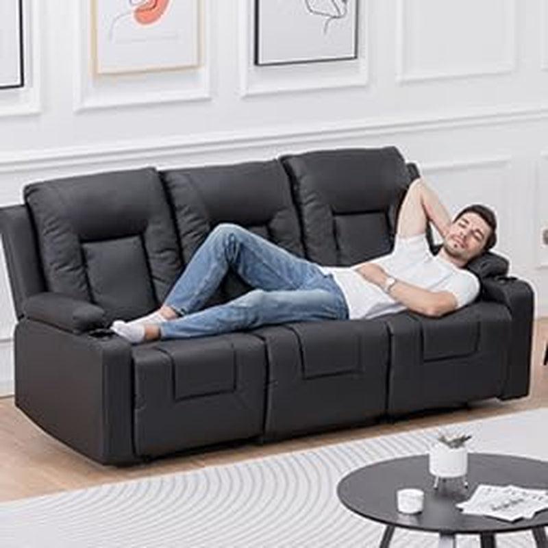 Black Recliner Three Piece Set With Ergonomic Support