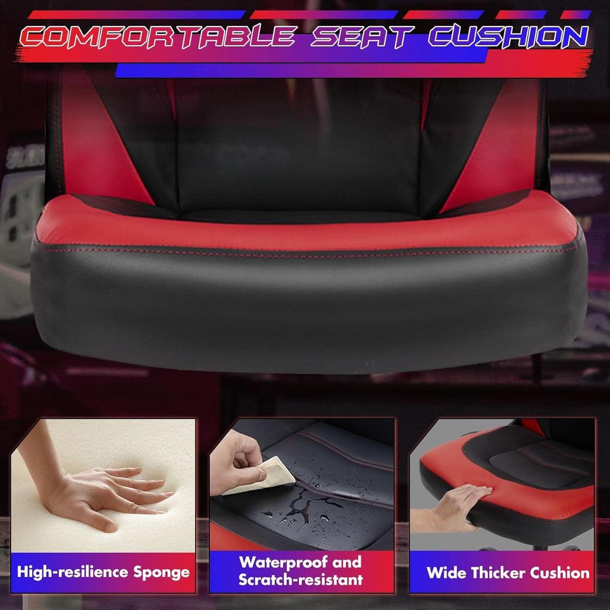Black Red Leather Gaming Chair With Flip Up Armrests