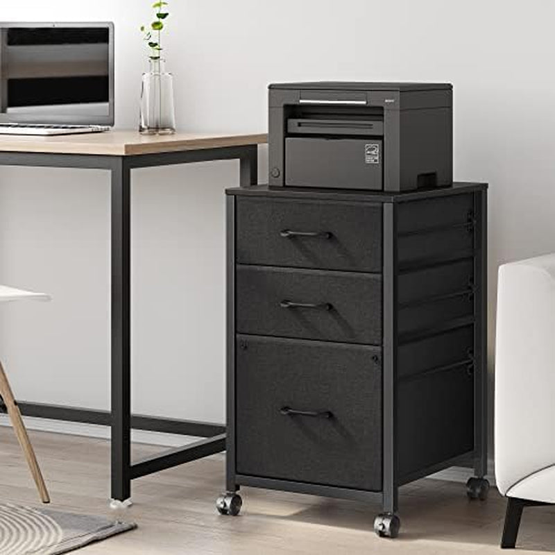 Black Rolling File Cabinet Three Drawers Office Storage