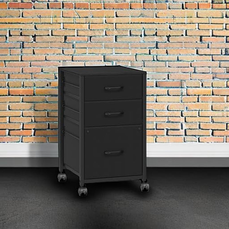 Black Rolling File Cabinet Three Drawers Office Storage