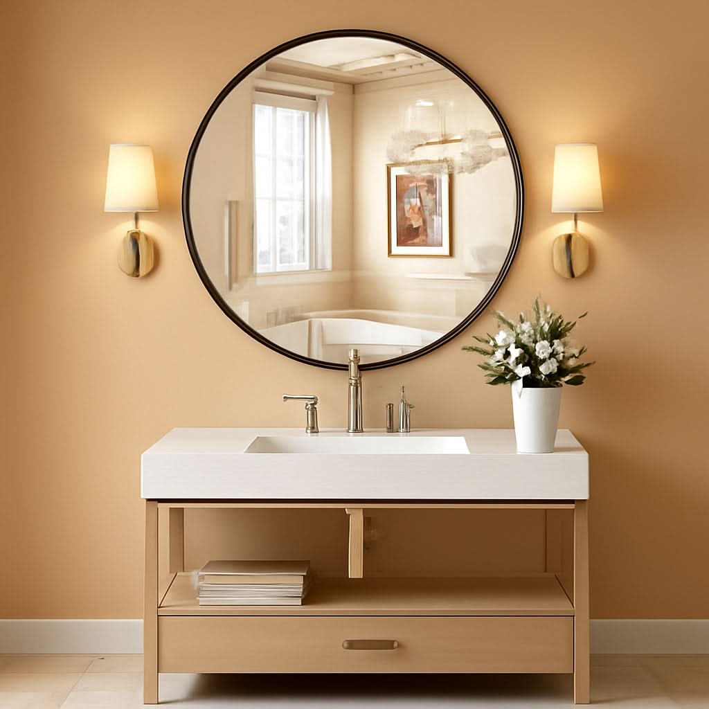 Black Round Wall Mirror 24 Inch Shatterproof Glass Bathroom