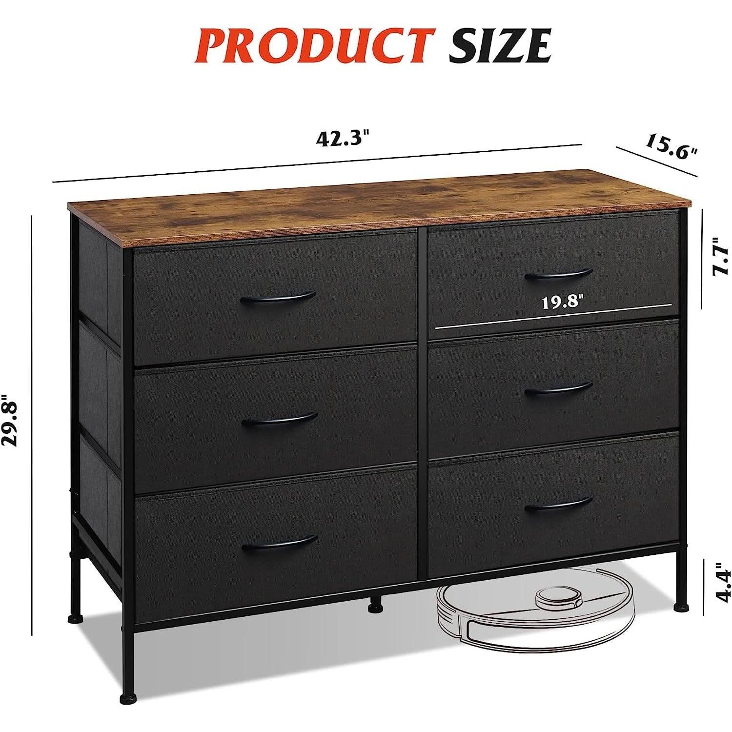 Black Rustic Dresser With TV Stand And Six Drawers