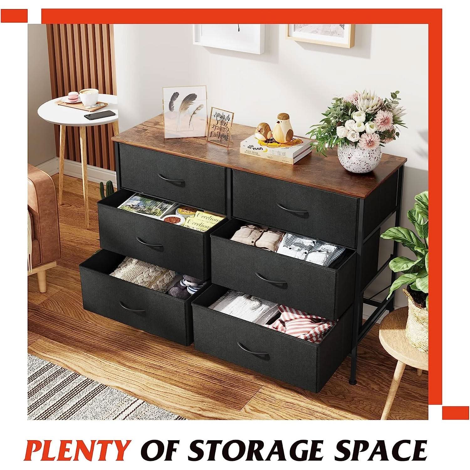 Black Rustic Dresser With TV Stand And Six Drawers