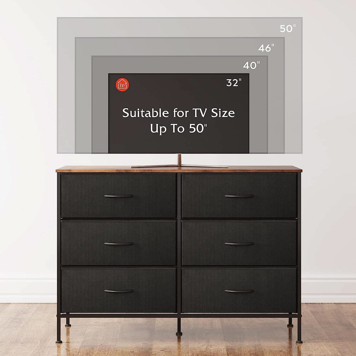 Black Rustic Dresser With TV Stand And Six Drawers