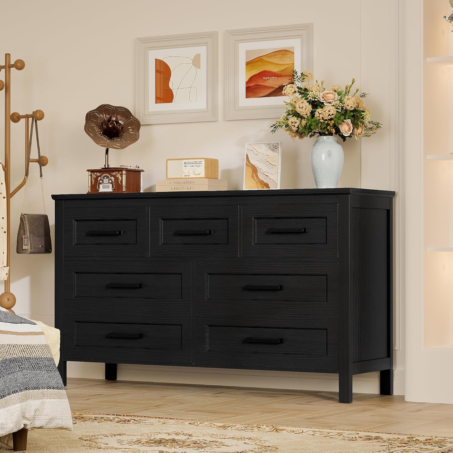 Black Seven Drawer Dresser For Bedroom Organization