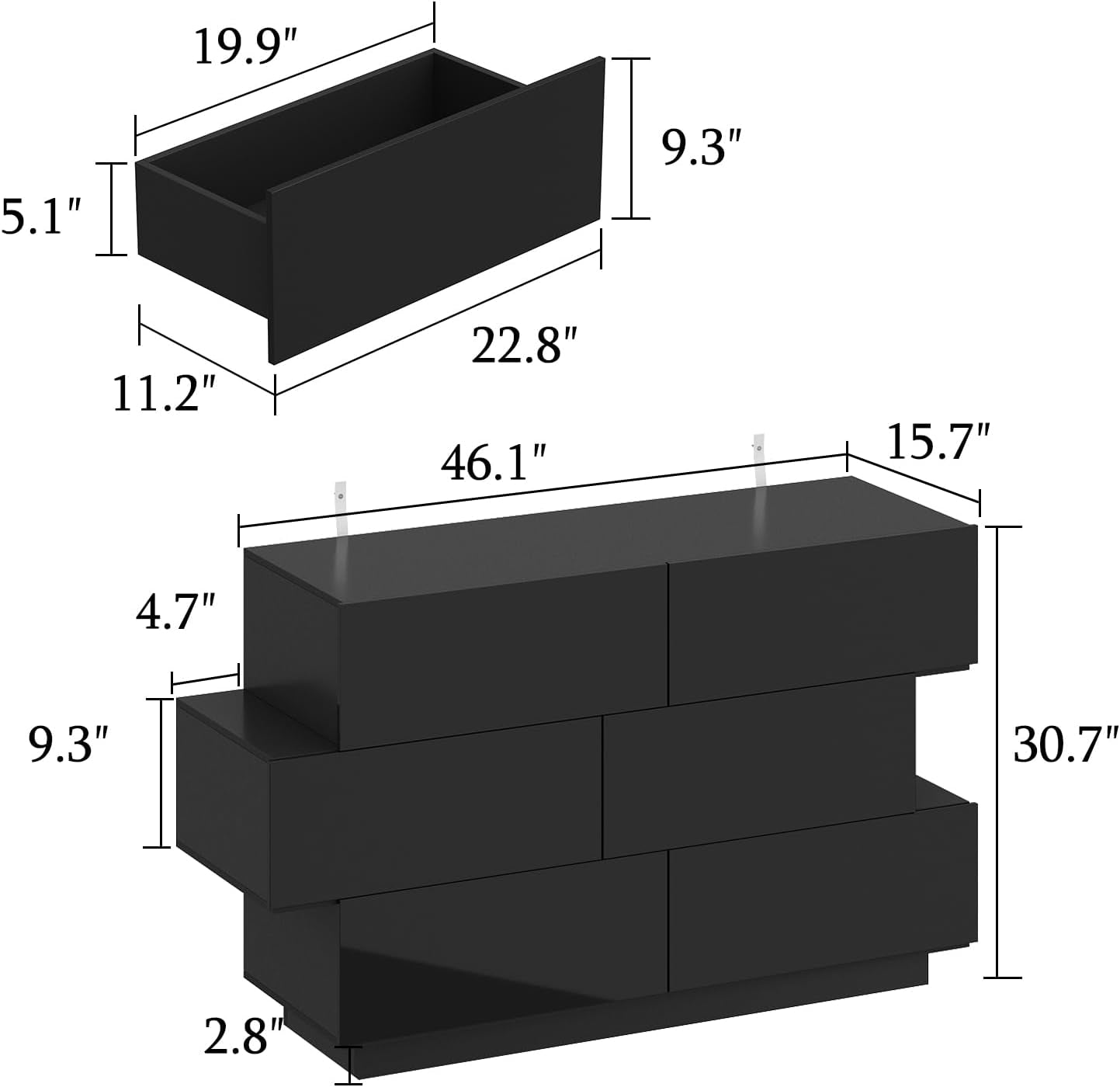 Black Six Drawer Dresser For Bedroom Organization Storage