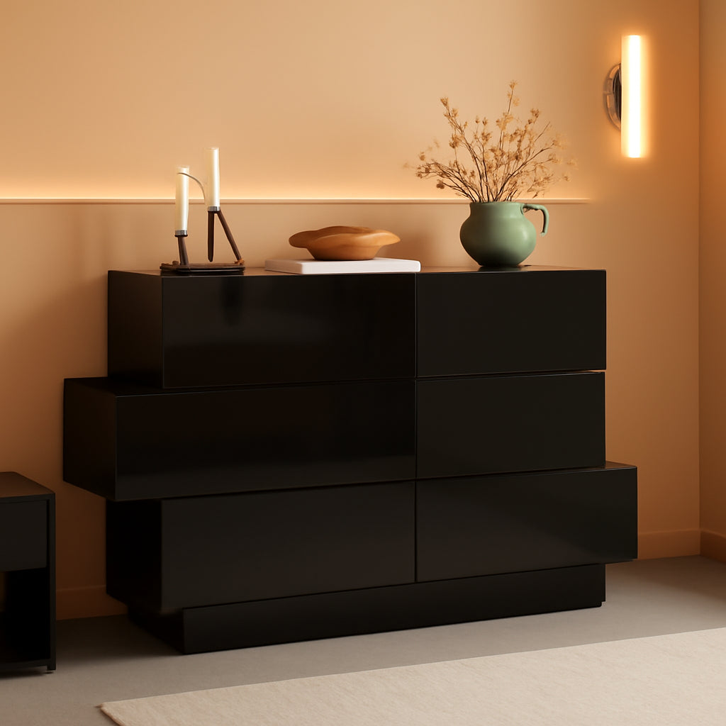 Black Six Drawer Dresser For Bedroom Organization Storage