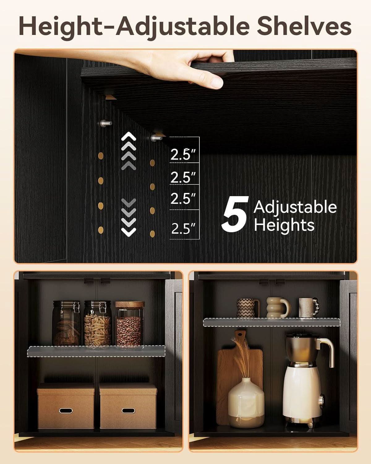 Black Six Tier Floor Standing Bookshelf With Doors