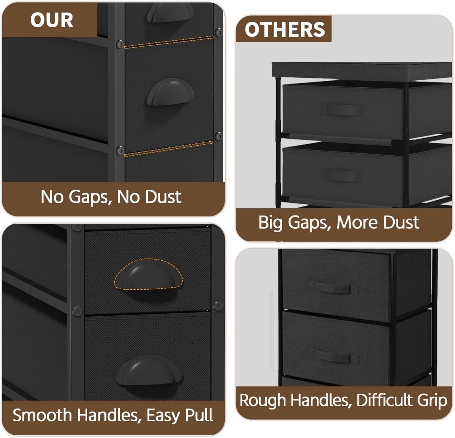 Black SlimStorage Narrow Five Drawer Dresser On Wheels