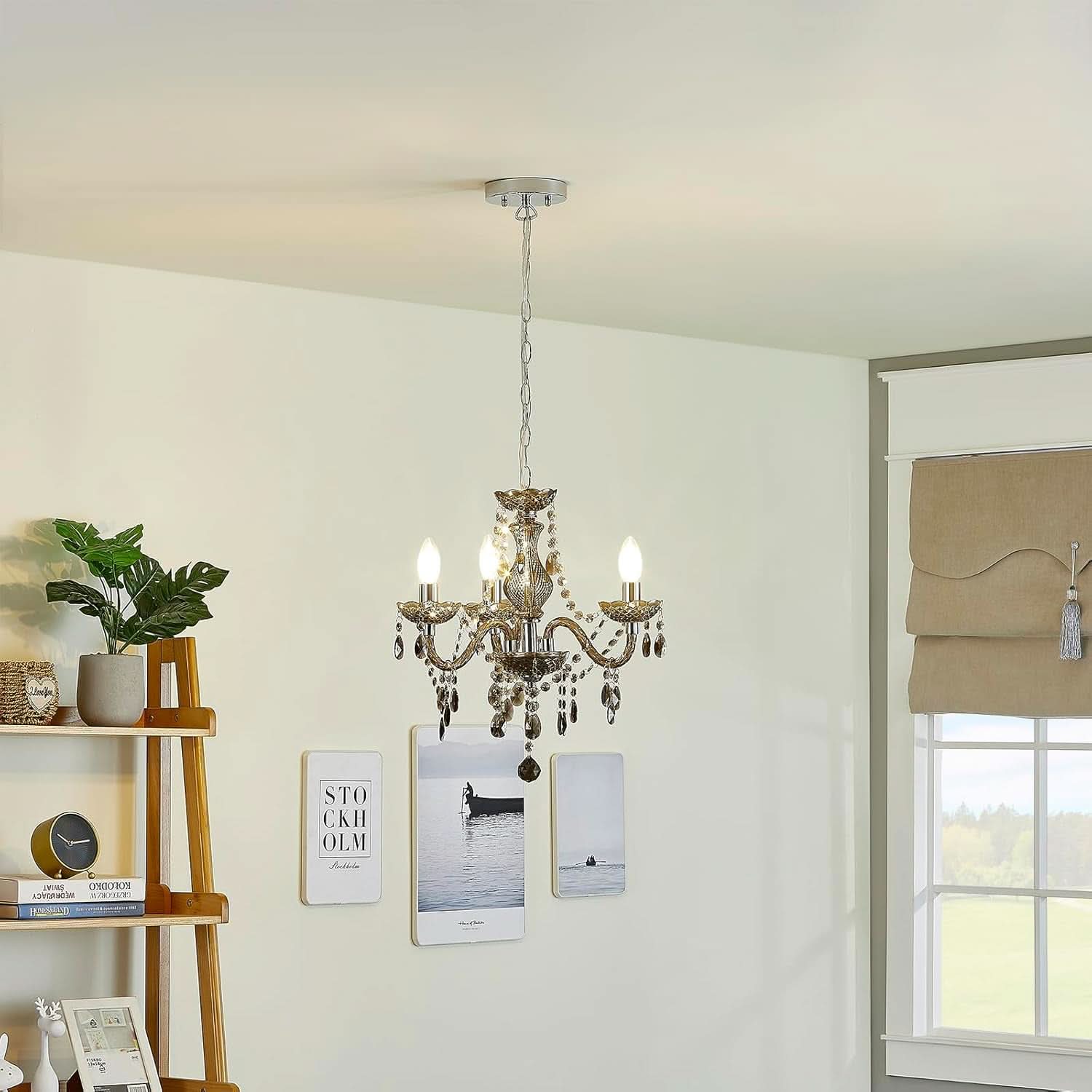 Black Small Crystal Chandelier Dimmable 3 Light Pendant