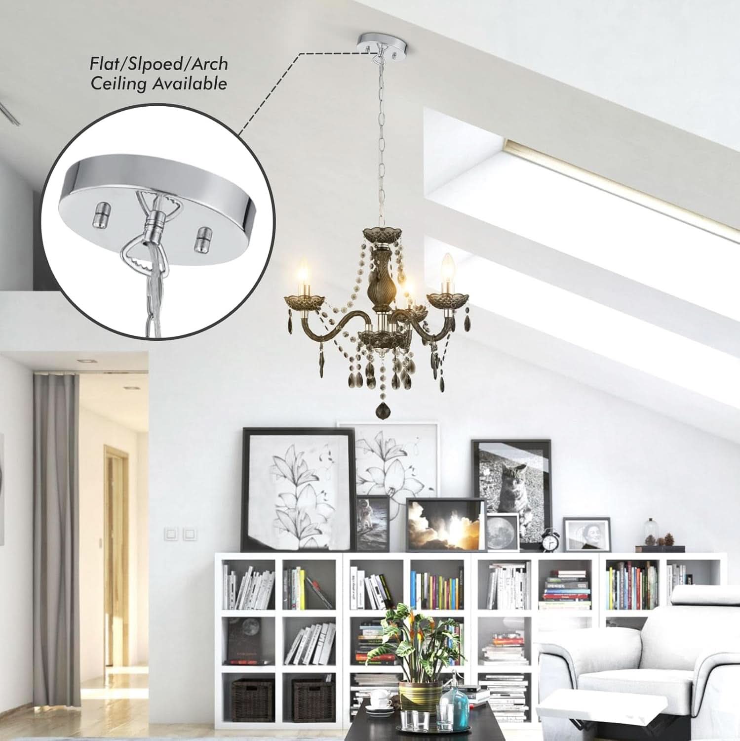 Black Small Crystal Chandelier Dimmable 3 Light Pendant
