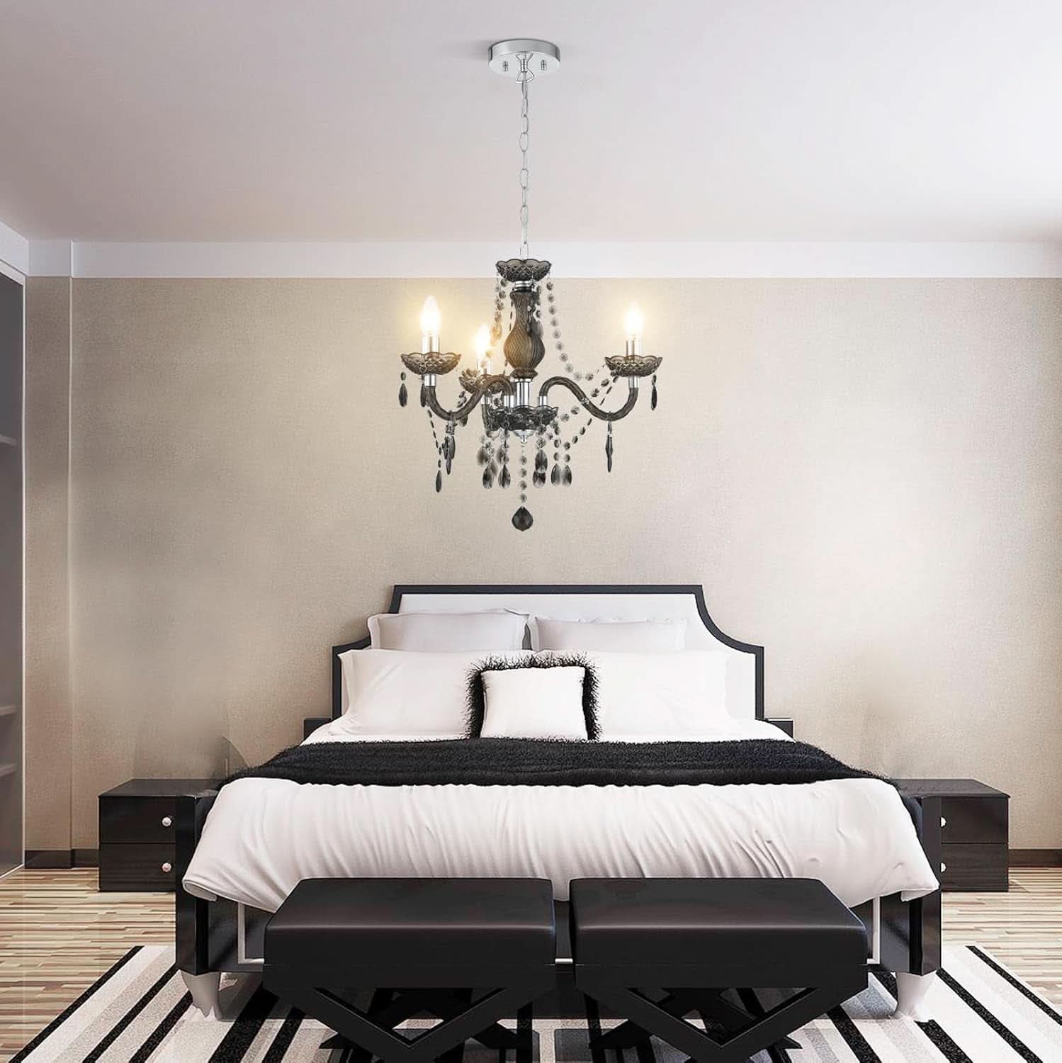 Black Small Crystal Chandelier Dimmable 3 Light Pendant