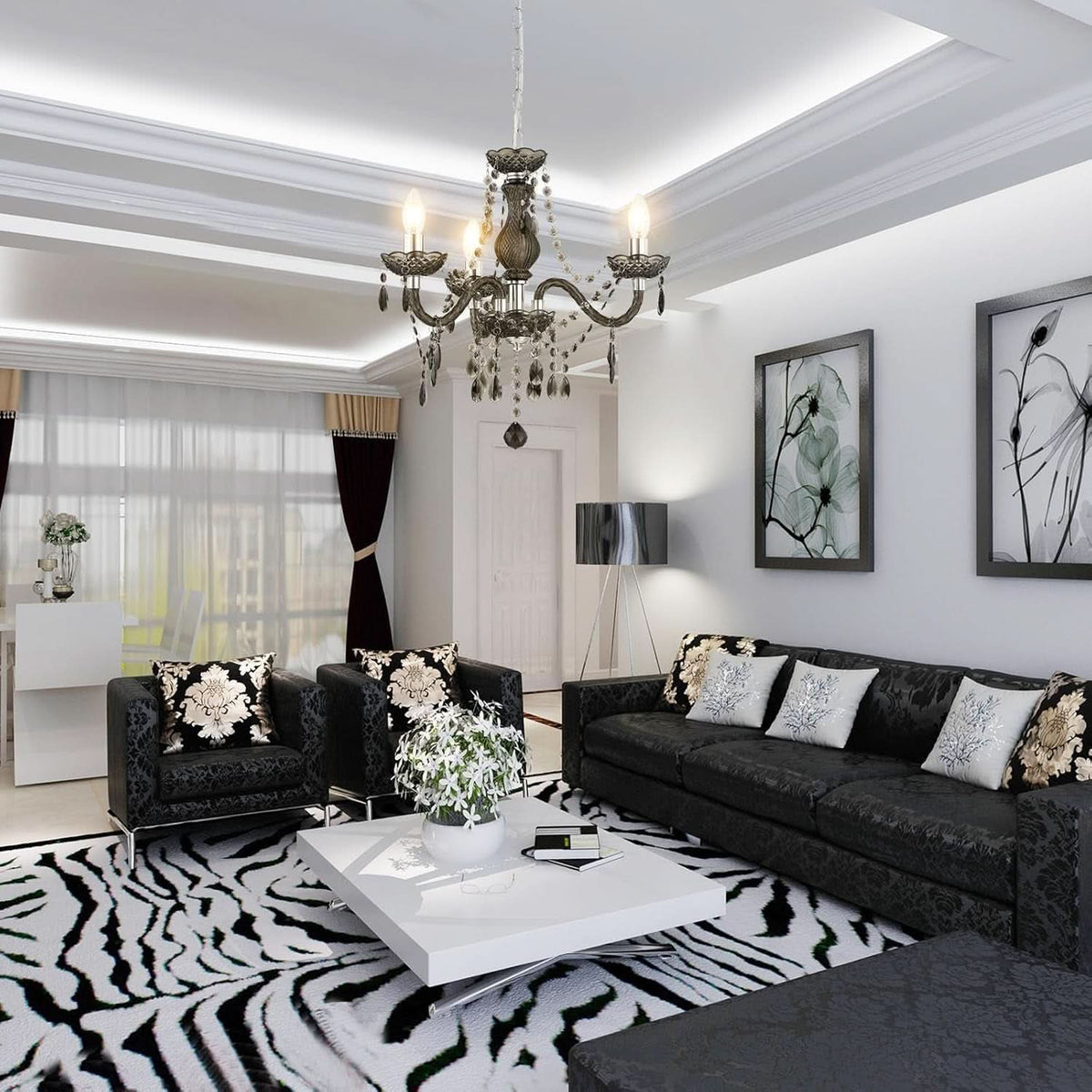 Black Small Crystal Chandelier Dimmable 3 Light Pendant