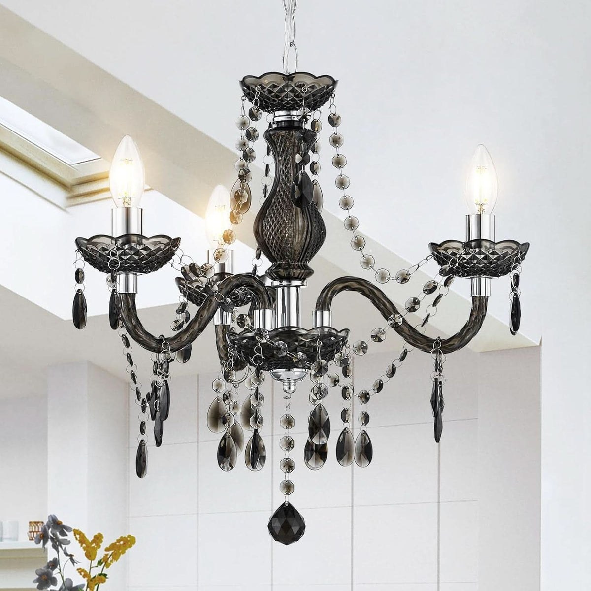 Black Small Crystal Chandelier Dimmable 3 Light Pendant