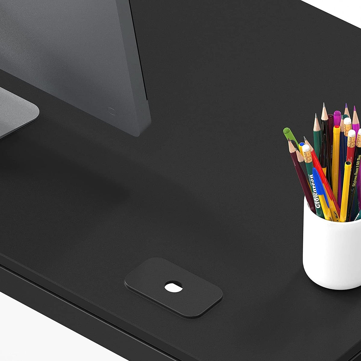 Black Solo Desk 55 Inch Wide With Two Cable Grommets