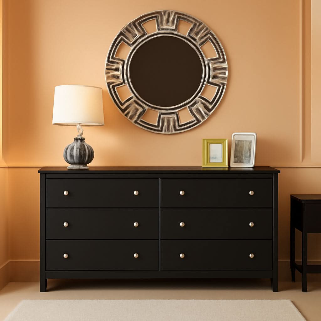 Black Sonoma 6 Drawer Dresser For Bedroom Storage And Organization
