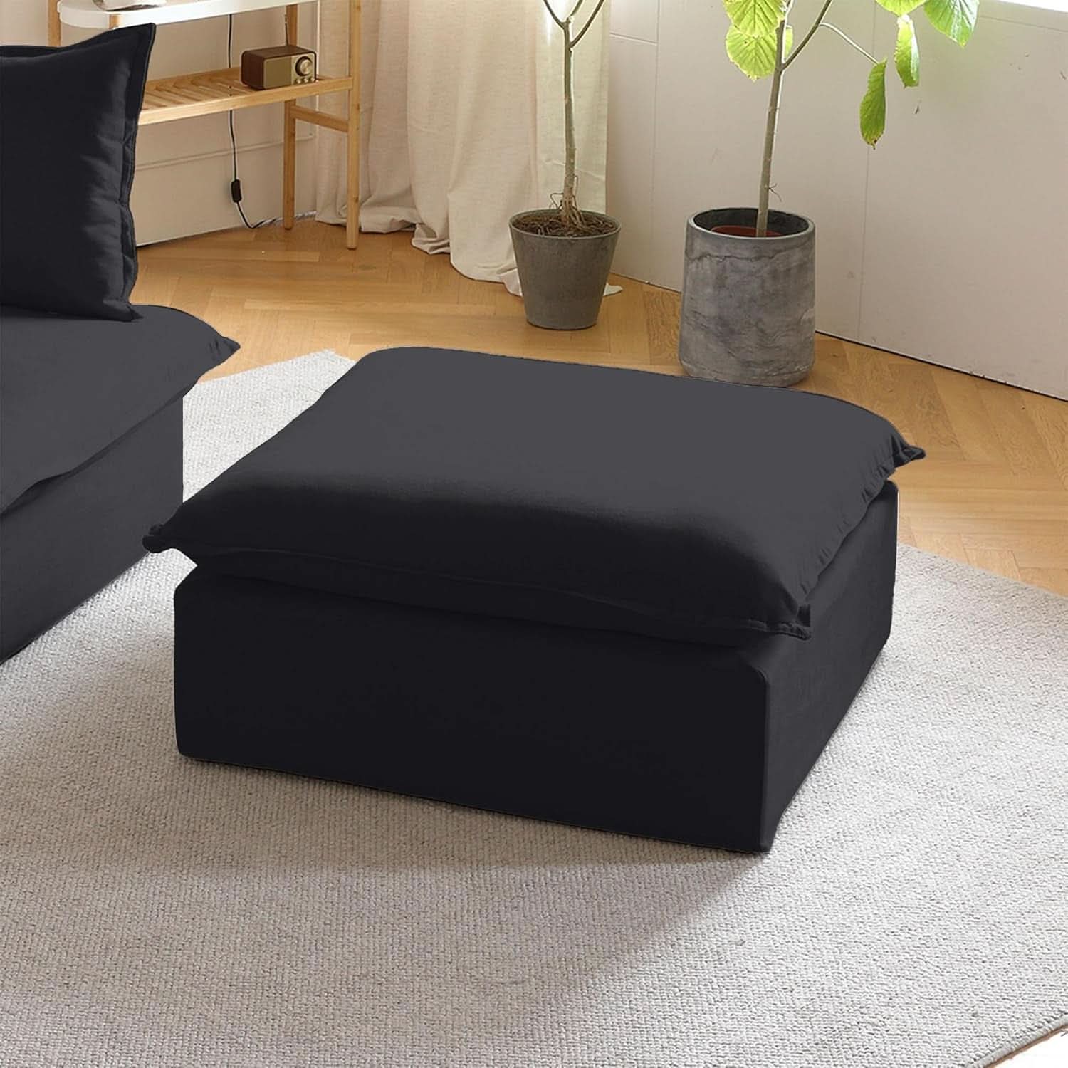Black Storage Ottoman With Removable Cushion Covers