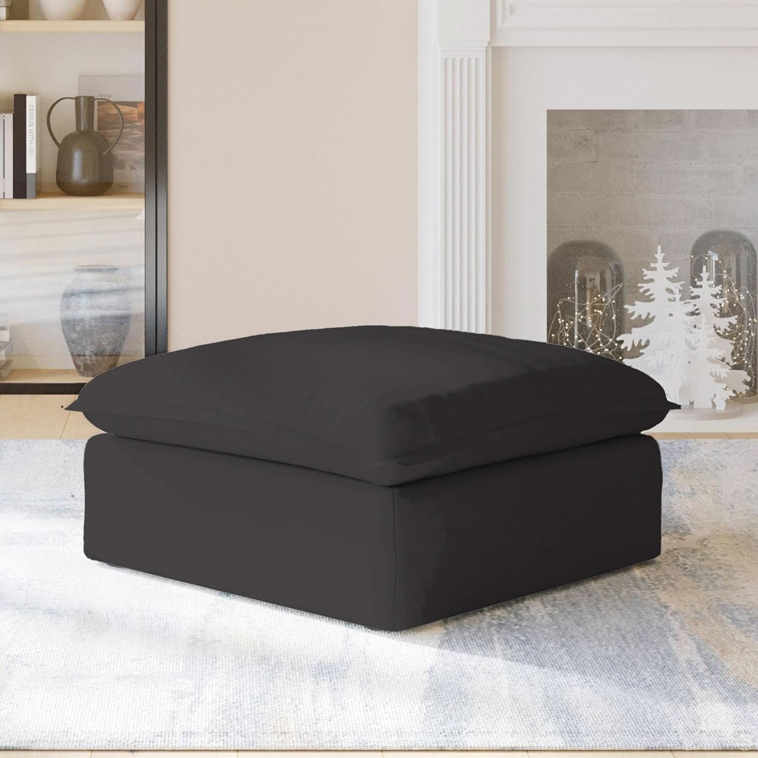 Black Storage Ottoman With Removable Cushion Covers