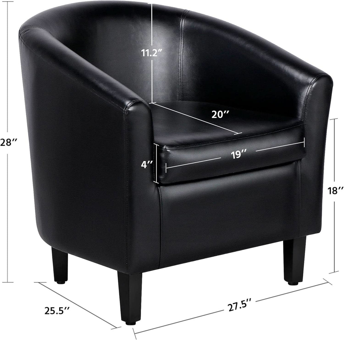Black Synthetic Leather Barrel Armchairs With Cushions