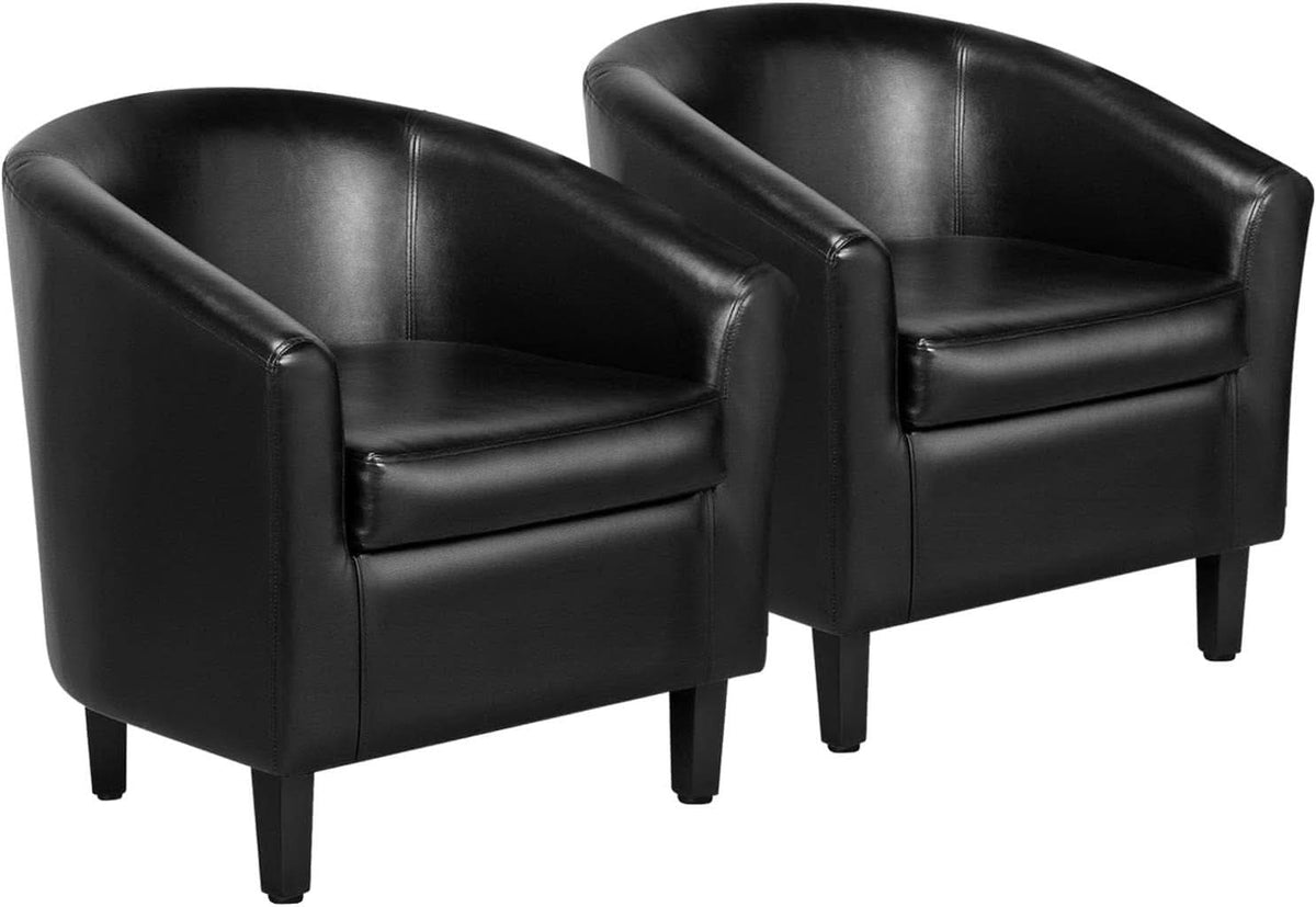 Black Synthetic Leather Barrel Armchairs With Cushions