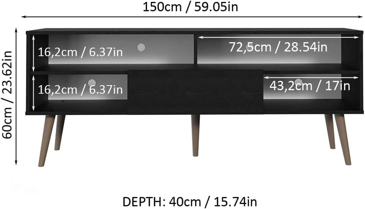 Black TV Stand With 1 Door 4 Shelves For 55 To 65 Inch TV