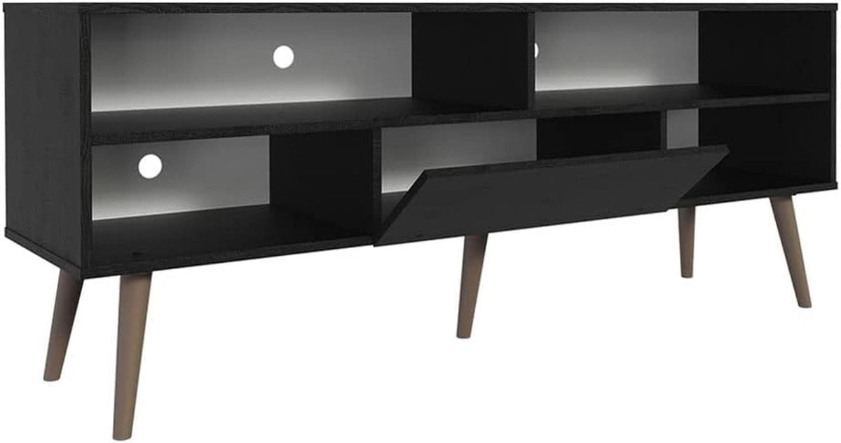 Black TV Stand With 1 Door 4 Shelves For 55 To 65 Inch TV