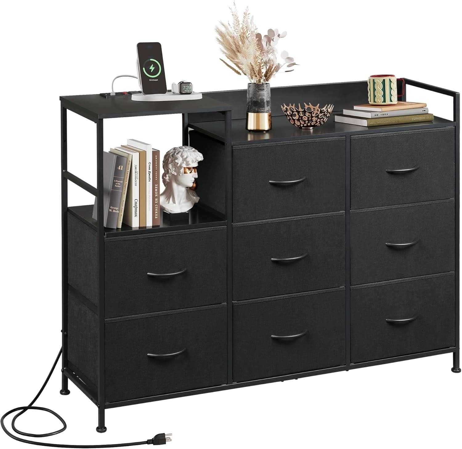 Black TV Stand With Charging Station Bedroom Furniture