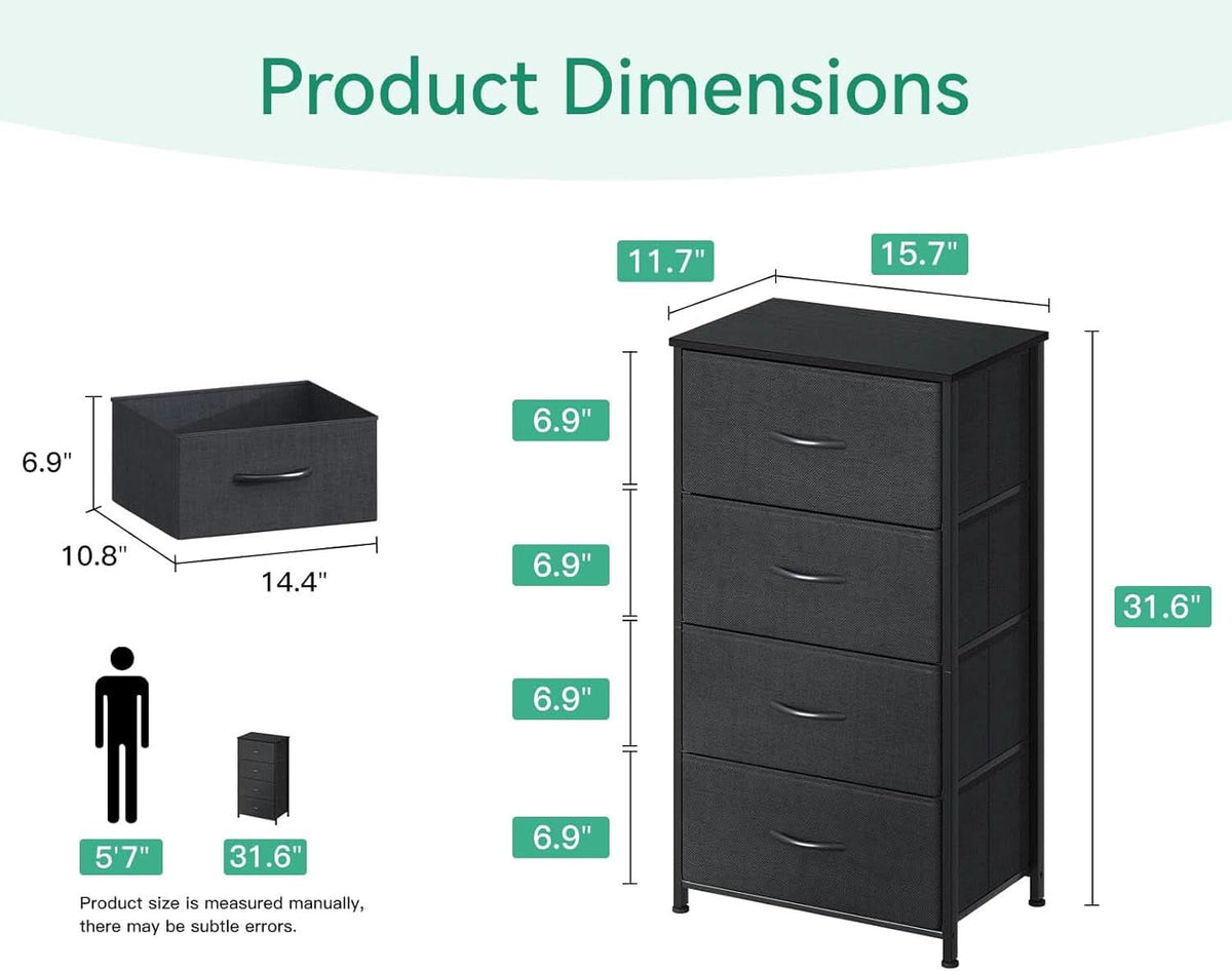 Black Textured Fabric Dresser With Four Deep Drawers