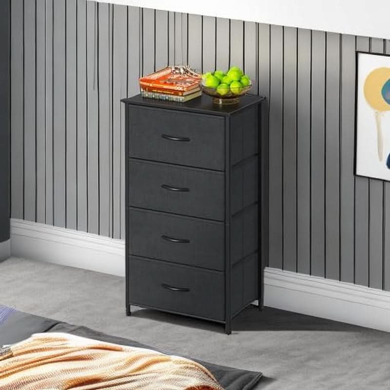 Black Textured Fabric Dresser With Four Deep Drawers